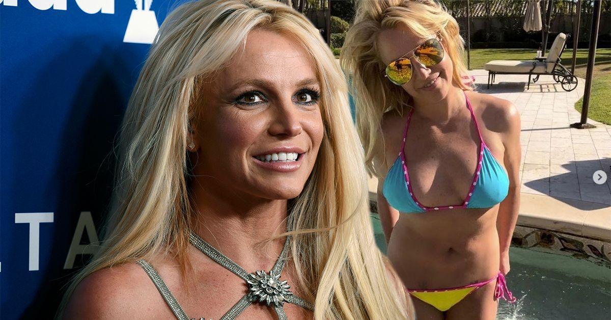 Britney Spears em um biquíni ao lado de sua nova piscina