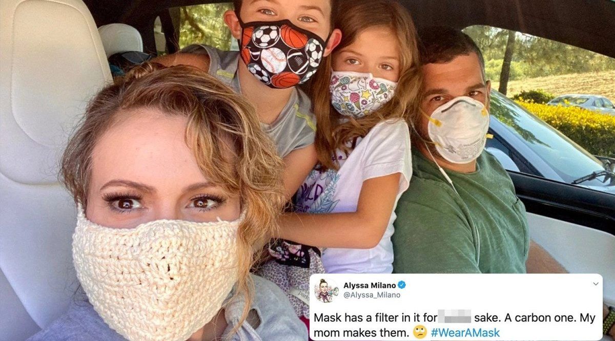 Alyssa Milano fica com a máscara bagunçada … coisa boa que ela não está produzindo