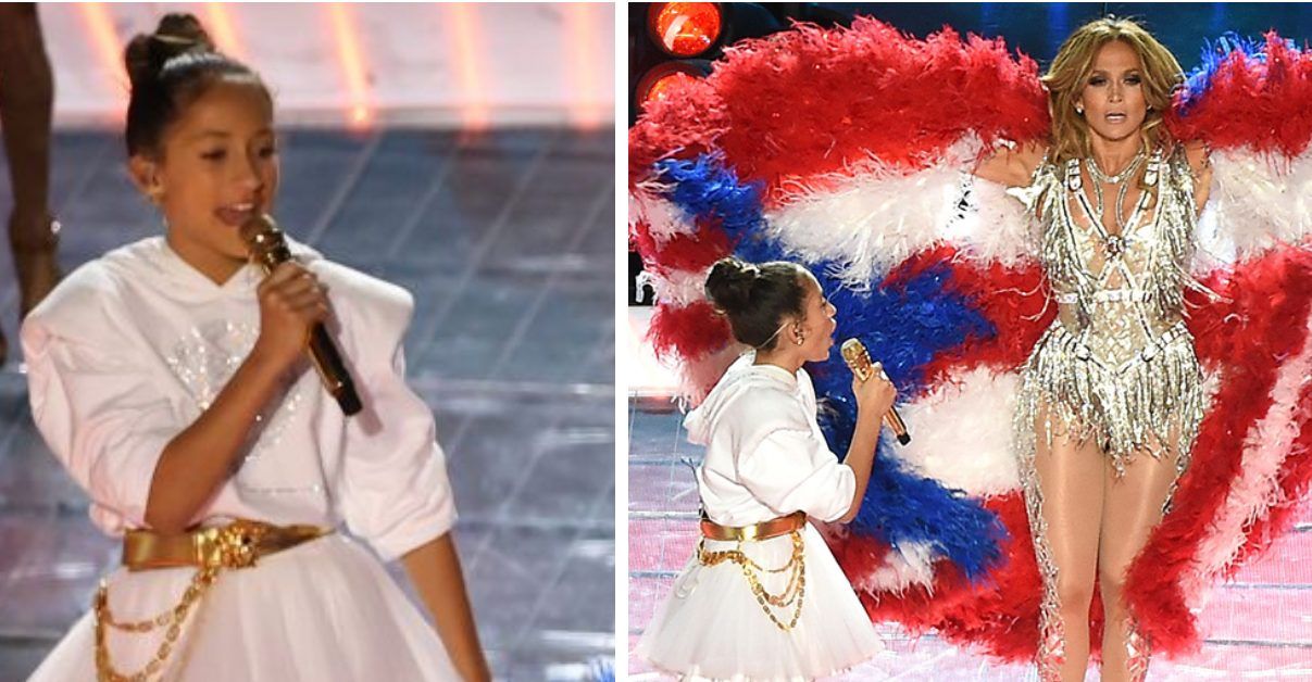 A filha de Jennifer Lopez roubou os holofotes do Super Bowl! Bem-vindo ao palco Emme Muñiz!