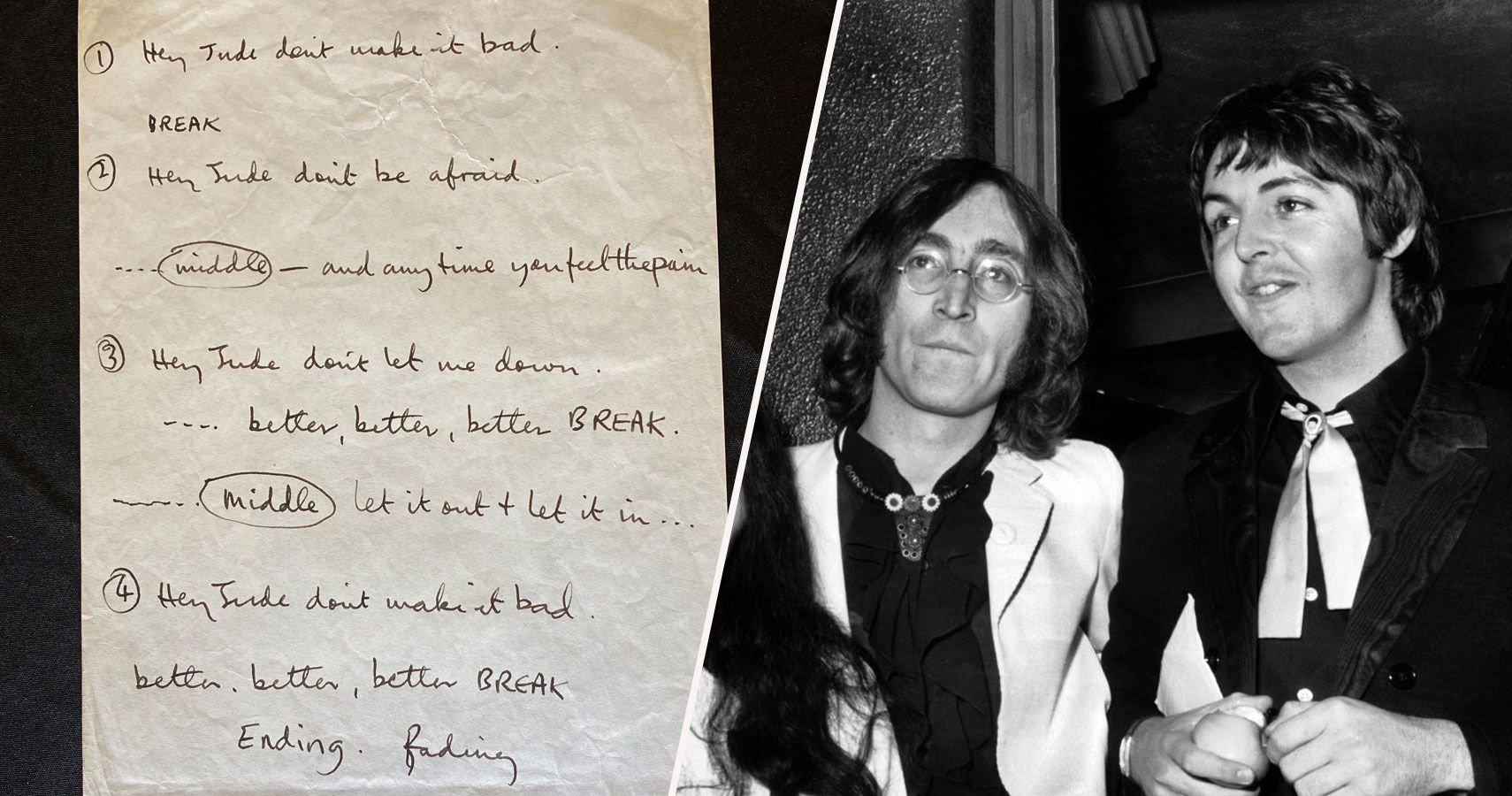 Letras manuscritas de Paul McCartney, Hey Jude, vendidas por US $ 910.000