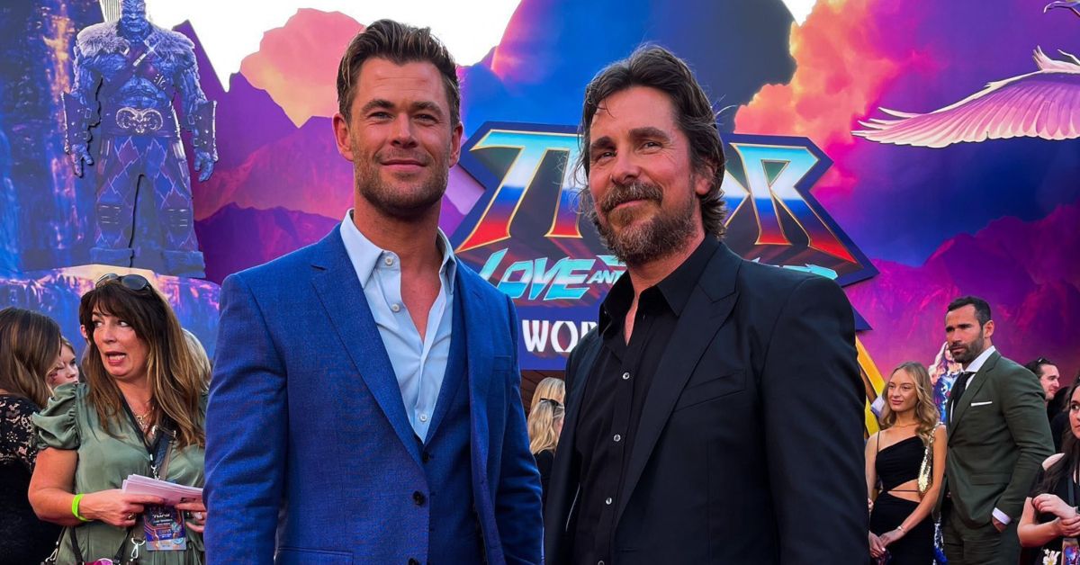 Christian Bale e Chris Hemsworth no tapete vermelho