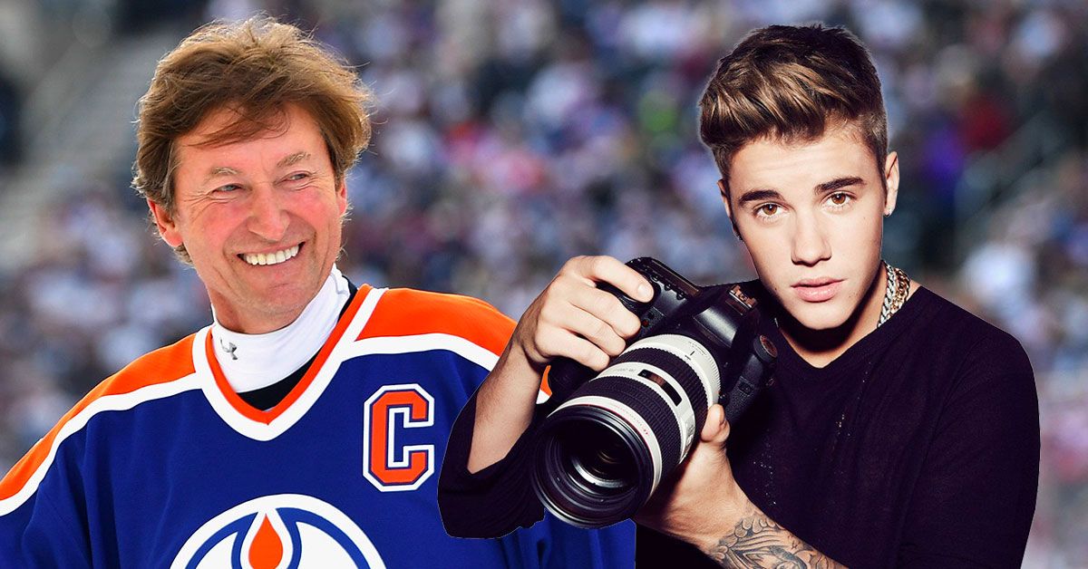 Justin Bieber posa com Wayne Gretzky em um momento de orgulho no hóquei