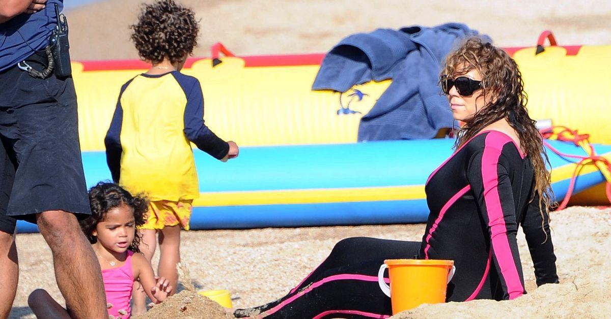 Mariah Carey na praia com seus filhos gêmeos