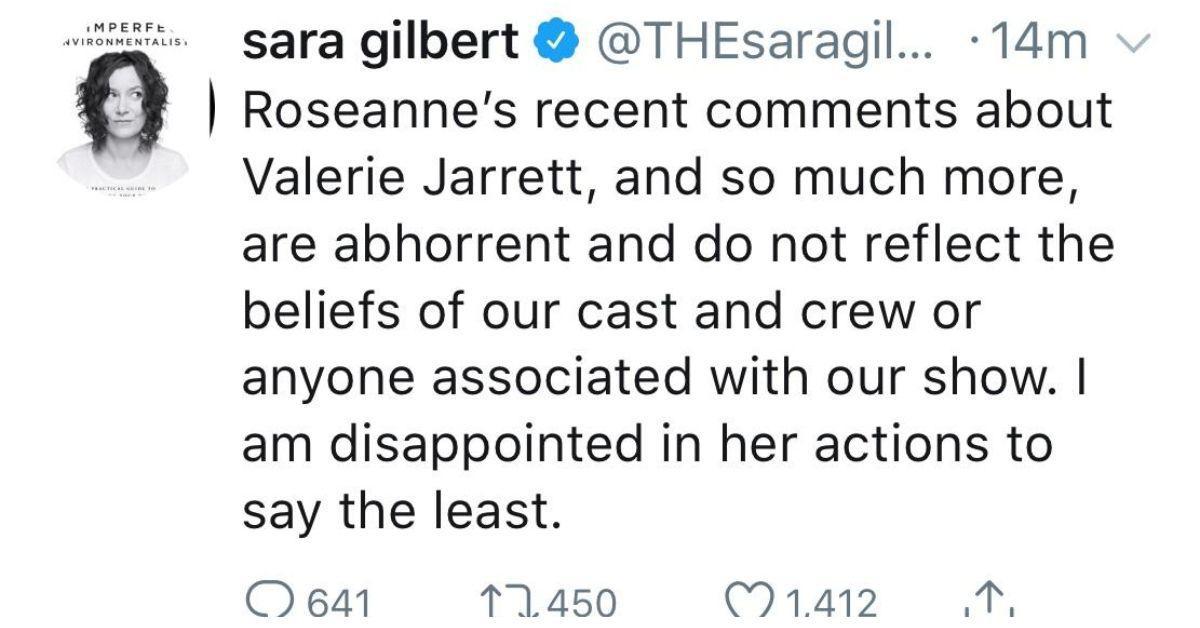 O tweet de Sara Gilbert sobre a controvérsia de Valerie Jarret de Roseanne