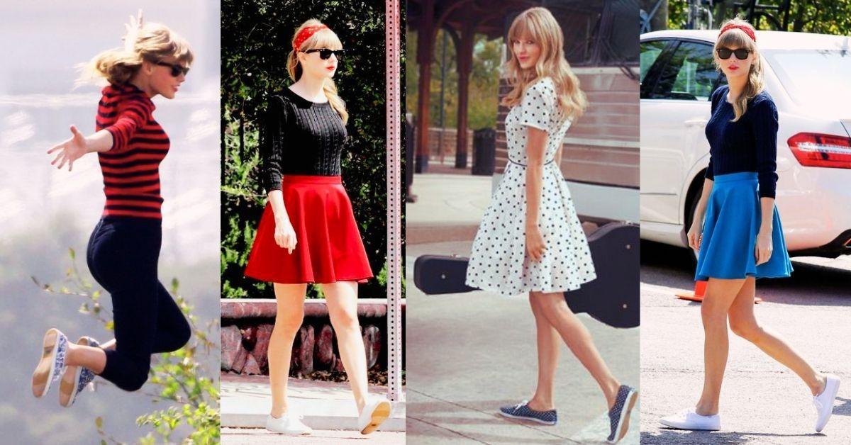 Taylor Swift usando diferentes pares de tênis keds tênis keds red champion